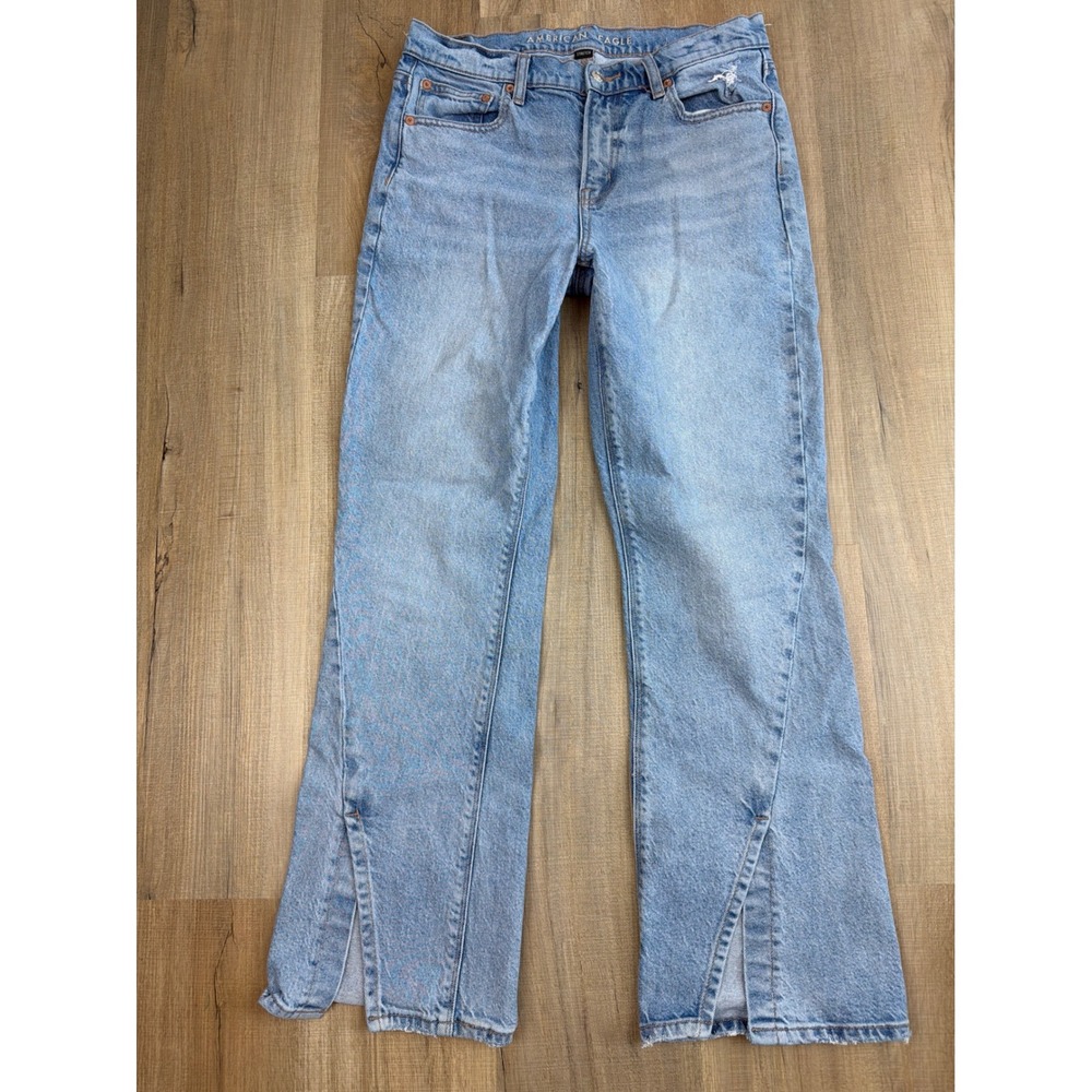 American Eagle 90s Bootcut Jeans Light Wash Split Hem 8 Short Real Good Stretch